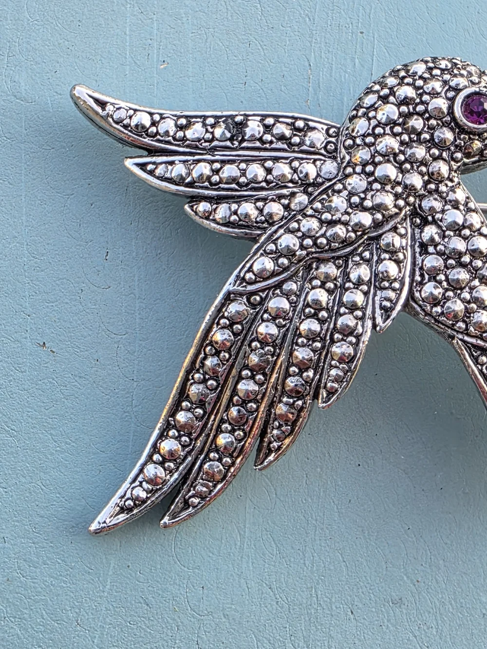 Vintage Avon Hummingbird Brooch Faux Marcasite Silver Tone